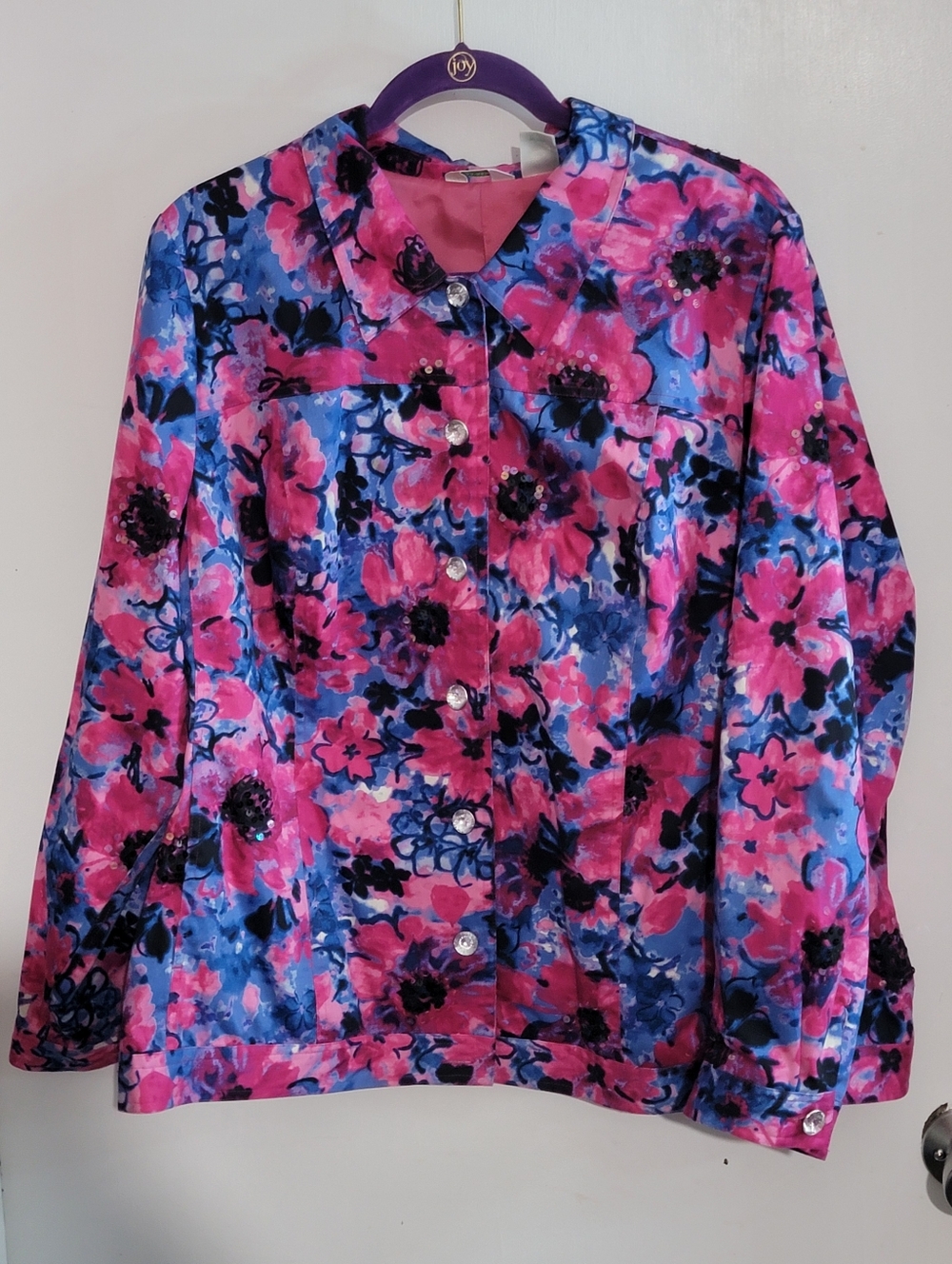 Laura Ashley Vibrant Pink & Blue Floral Button-Up Blazer Jacket